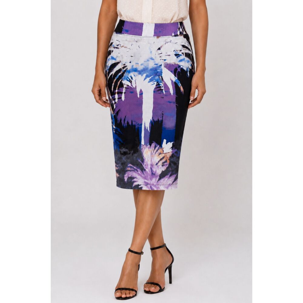 Trina Turk Palm Tree Pencil Skirt Purple Multi P